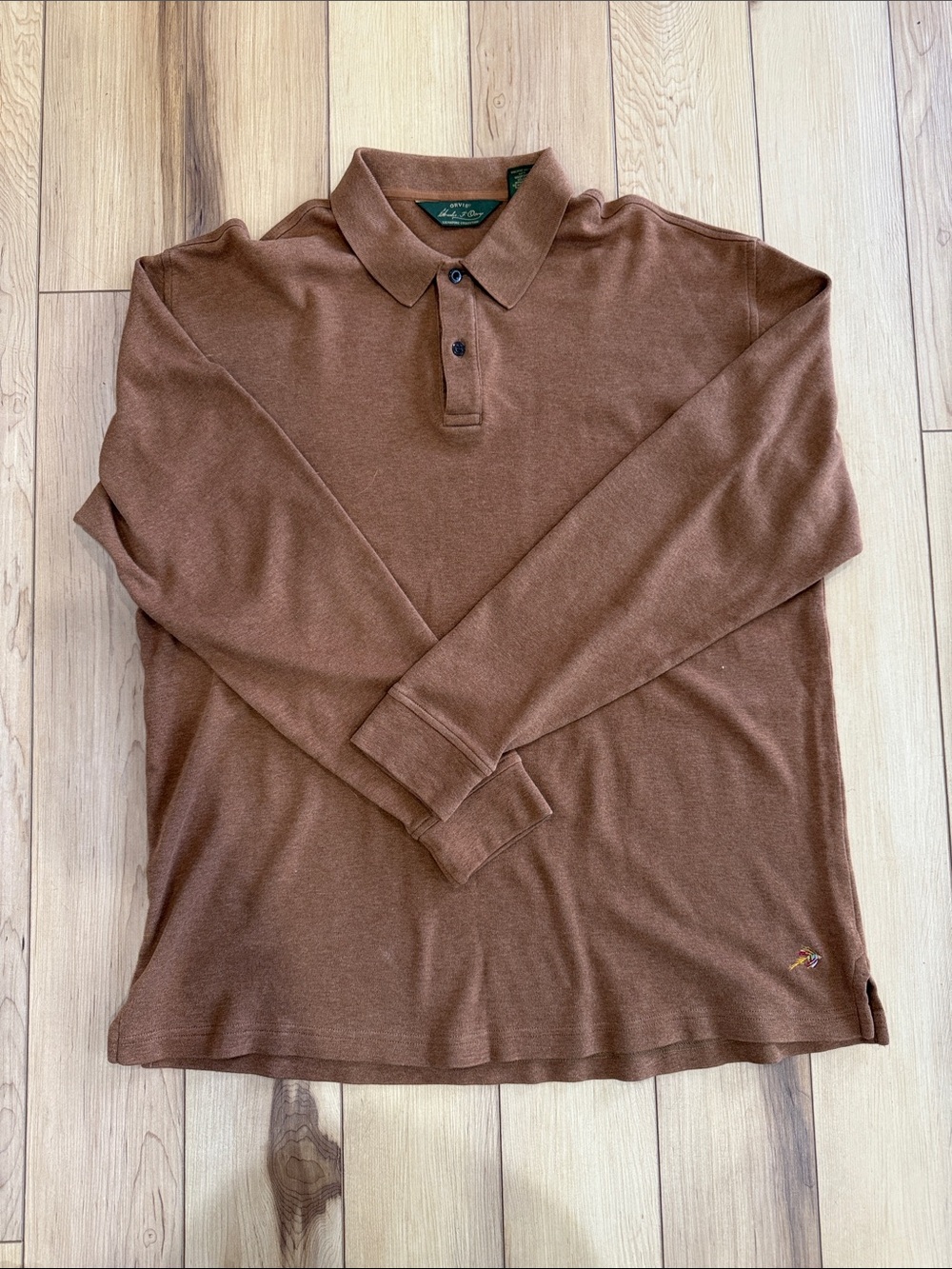 Orvis Men's Long-Sleeve Polo in Warm Brown - 100% Pima Cotton